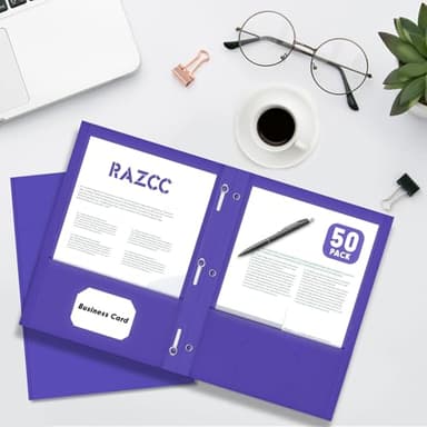 Two Pocket Folders, RAZCC 75 Pack Two Pocket Folders with Prongs, 3 Prong Folders Fit Letter Size Paper, Pocket File Folders for School Office Home Business, Purple - Image 2