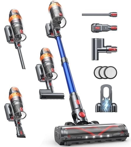 Cordless Vacuum Cleaner, 600W with Extra Mattress Cleaning Tool, 45KPA Stick Vacuum Cleaners for Home 60 Mins Runtime, Self-Standing, Wall Mount Charging, Rechargeable Vacuum for Floor Carpet Pet Hair - Image 1