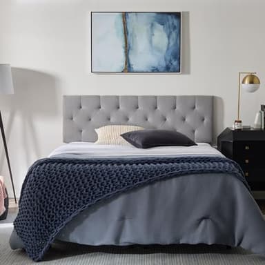 Lucid Mid-Rise Upholstered Headboard - Diamond Tufted - Padded Polyester - Adjustable Height from 34” to 46” - Easy Assembly - Bed Frame or Wall Mount - Sturdy - Stone - Full / Full XL Size - Image 6