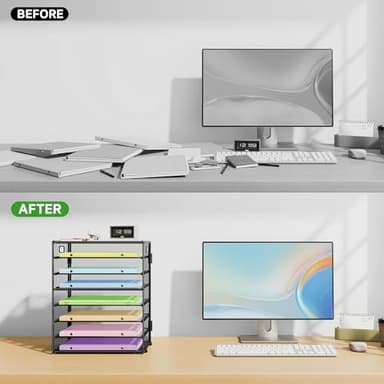 Biciyarn 8 Tier Paper Organizer with Handle, Metal Mesh Desk File Organizer, Large Capacity Desk Organizers Paper Letter Tray Desktop Document Sorter for Office, Home or School - Black - Image 5