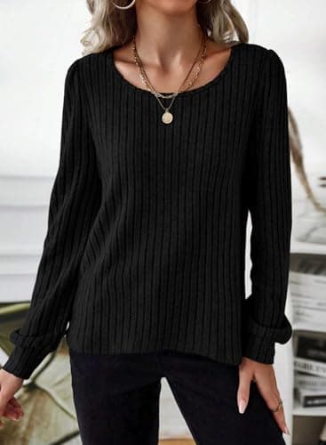 Samefar Womens Tunic Tops Long Sleeve Business Casual Tops for Women Stretchy Knit Shirts Cute Lightweight Fall Sweater Blouses Black Large - Image 5