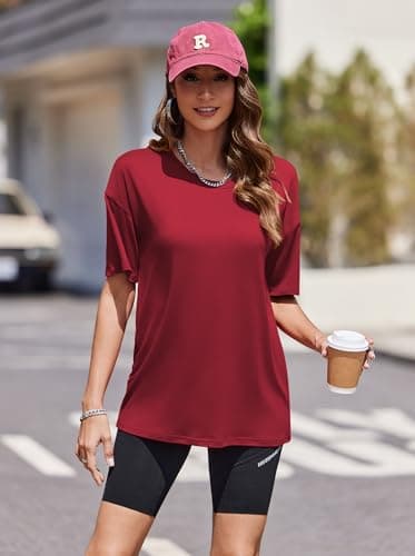 Ekouaer 2 Pack Womens Pajama Tops Short Sleeve Oversized T Shirts Summer Spring Tops 2025 Basic Casual Tee Top Navy/Wine XXL - Image 2