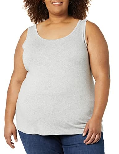 Amazon Essentials Women's Plus Size Tank Top, Pack of 2, Light Grey Heather/White, 3X - Image 2