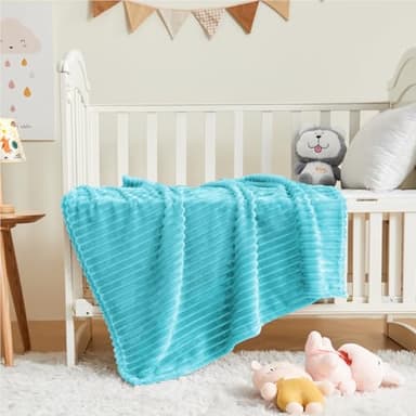 BEDELITE Baby Blankets for Boys Girls 30"x 40" - 3D Ribbed Jacquard Cute Fuzzy Fleece Blanket, Warm and Breathable Soft Cozy Infant Toddler Blanket for Newborn All Seasons Suitable, Light Blue - Image 3