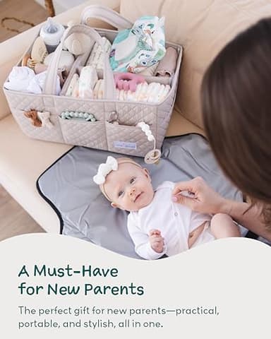 Lily Miles Baby Diaper Caddy Organizer, Quilted Nursery Storage Organizer for Newborn Essentials and Diaper Changing Station, Gift for Baby Shower and Registry Must-Have (Soft Sand) - Image 6