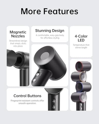 Laifen Swift Special Hair Dryer, High Speed 200M Ionic Blow Dryer with 110, 000 RPM Brushless Motor for Fast Drying, Low Noise, Hairdryer with Magnetic Nozzles - Image 8