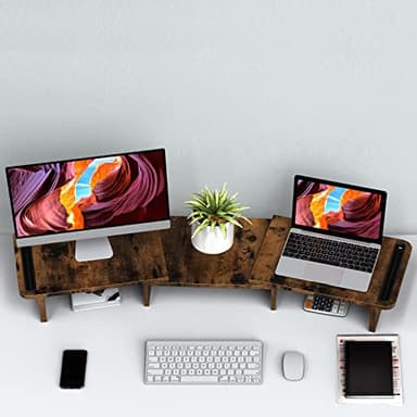 Zimilar Dual Monitor Stand Riser, Monitor Stand with Adjustable Length and Angle, Wood Monitor stand for desk, Monitor Riser for 2 monitors with Storage Space(Rust Brown Large) - Image 6