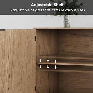 Smuxee Fluted Sideboard Cabinet, Freestanding Natural Buffet Cabinet with Adjustable Shelf, Wood Storage Cabinet for Living Room, Entryway, Hallway - Image 4