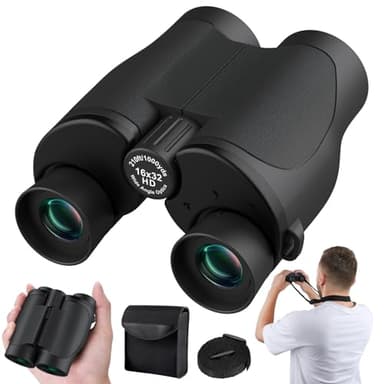 Aurosports 16x32 Compact Binoculars for Adults and Kids - High Powered Small Binoculars with Low Light Vision - Easy Focus Lightweight binos for Bird Watching Hunting Travel Hiking - Image 1