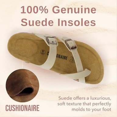 CUSHIONAIRE Luna Crossover Toe Strap Womens Sandals – Cork Footbed Slides with Adjustable Straps, Summer Sandals for Women 2025, STONE 9 - Image 3
