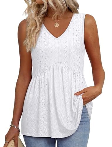 Women's Clothing Beach Vacation Clothes Cowboy Chic Fashion Clothing Summer Tops Fall Deals White Eyelet Tops Sleeveless Empire Waist Top L - Image 1