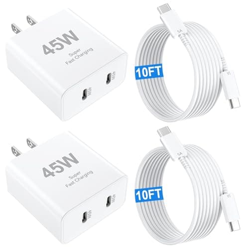 iPhone 17 16 15 Pro Max Charger Fast Charging, 45W USB C Dual Port Block iPhone 17 16 Pro Max Charger 10 FT Long Type C Cable Cord for iPhone 17/17 Pro/17 Pro Max/Air/16/15, Samsung S25 Android Phone