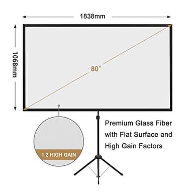 Portable Projector Screen with Stand, Outdoor Movie Screen, 80 Inch 16:9, Light-Weight, Mobile and Compact, Easy Setup and Carrying, Projection Screen with 1.2 Gain Glass Fiber, Idea for Home Cinema. - Image 2