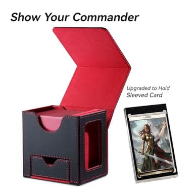 Mage Tech Card Deck Box for MTG Commander - Patented Design, Commander Display, Fits 100 Double-Sleeved Cards, 35pt Card Brick & Dice Tray - Black/Red - Image 2