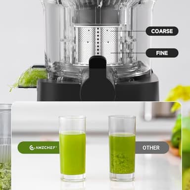 AMZCHEF Cold Press Juicer, 4.5" Juicer Machines with Large Feed Chute for Whole Fruits & Vegetables, Stainless Steel Juice Extractor with Large Auger, Dual Strainers, Easy Cleanup & Assembly - Image 5