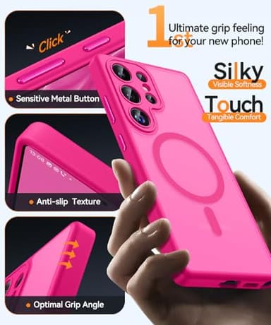 CANSHN Designed for Samsung Galaxy S25 Ultra Case (2025) [Full Camera Protection] [Compatible with Magsafe] Translucent Matte Back Protective Phone Cover, Hot Pink - Image 7