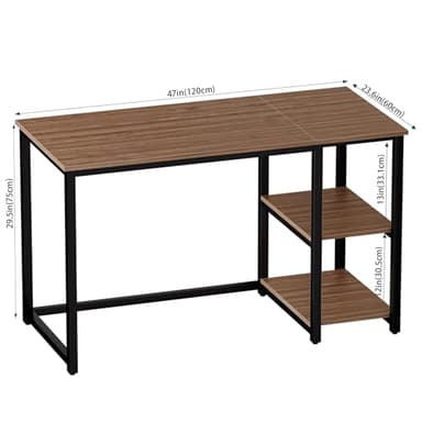 SINPAID Computer Desk 47 inches with 2-Tier Shelves Sturdy Home Office Desks with Large Storage Space Modern Gaming Desk Study Writing Laptop Table, Brown - Image 3