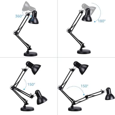 TORCHSTAR Metal Desk Lamp with Clamp, Swing Arm, Architect Adjustable Gooseneck Table Lamp, Clip Desk Lights for Home Office, Work, Study, Reading, E26 Base, Multi-Joint, Black - Image 5