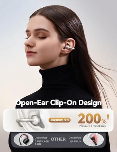 JOYROOM OE3 Open Ear Earbuds, Wireless Clip On Earbuds Headphones, Auto L-R Recognition, Omni Tap Control, Immersive Sound, Ultra-Light 4.9g Fit, Comfortable for Workouts and Daily Use, (Silver White) - Image 2