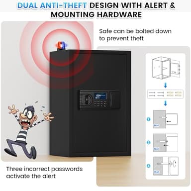 3.5 Cuft Fireproof Safe Box, Home Safes Water and Fireproof, Digital Security Document Safe With LCD Programmable Keypad, Backup Keys, Smart Alert, Large Combination Safety Box For Money Jewelry - Image 5
