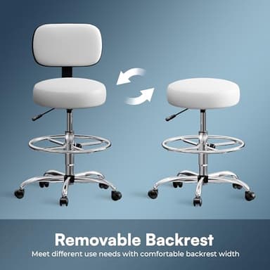 SUPERJARE Drafting Chair with Back, Adjustable Foot Rest Rolling Stool, Multi-Purpose Office Desk Chair, Thick Seat Cushion for Home Bar Kitchen Shop - White - Image 5