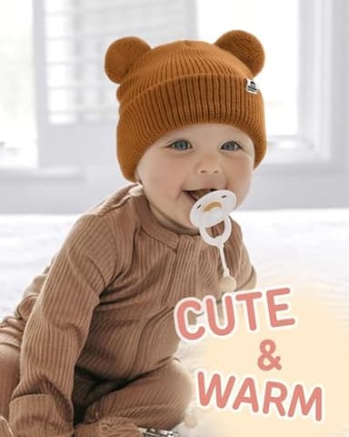 FURTALK Baby Beanie Winter Hat with Bear Ear for Infant Toddler Boys Girls Soft Knitted Skull Cap Dark Grey+Khaki+Caramel 0-6 Months - Image 5