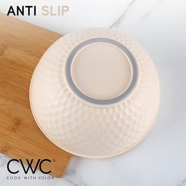 COOK WITH COLOR Mixing Bowls with Lids - 12 Piece Plastic Nesting Bowls Set includes 6 Prep Bowls and 6 Lids, Non Slip Bottom and Embossed Design - Microwave Safe (Cream) - Image 8