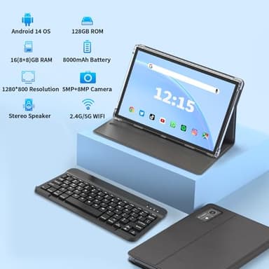 Android 14 Tablet, 10 inch Tablet with Keyboard, 16GB+128GB, 1TB Expand, Octa-Core, 2.4G/5G WiFi, 8000mAh, BT V5.0, GMS Certified, IPS Touch Screen, GPS, with Case, Mouse, Stylus(Black) - Image 2