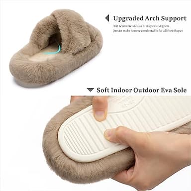 Chantomoo Women's Cross Slippers Memory Foam House Bedroom Slippers for Women Fuzzy Plush Comfy Faux Fur Lined Slide Shoes Anti-Skid Sole Trendy Gift Slippers Light Brownsize 9 10 8.5 - Image 4
