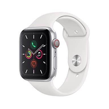 Apple Watch Series 5 (GPS + Cellular, 44MM) - Silver Aluminum Case with White Sport Band (Renewed) - Image 1