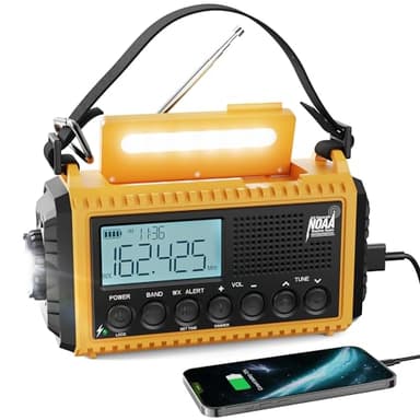 Raynic Emergency Radio, 5000mAh/18500mWh Weather Radio, Solar Hand Crank Radio with AM/FM/SW/NOAA Alert, Cell Phone Charger, Headphone Jack, Flashlight and SOS Siren - Image 1