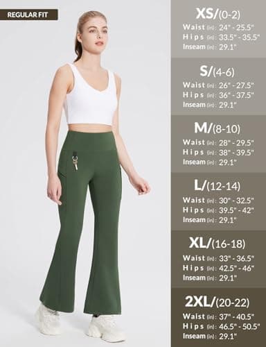 baleaf Women's Fleece Lined Leggings Water Resistant Winter Pants Thermal Warm Flare High Waist Bootcut for Outdoor Hiking Dark Army Green L - Image 7