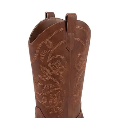 DREAM PAIRS Cowboy Boots for Women Cowgirl Western Boots Fashion Embroidery Stitched Chunky Heel Mid Calf Boots,Size 7,Brown-Pu,DWUMMB2504 - Image 4