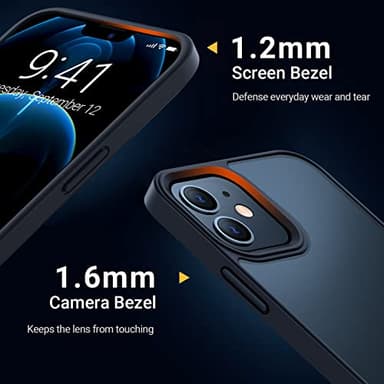 TORRAS Shockproof for iPhone 12 Case/for iPhone 12 Pro Case, [Military Grade Drop Tested] Translucent Matte Hard PC Back with Soft Silicone Edge Slim Protective Guardian, Black - Image 4