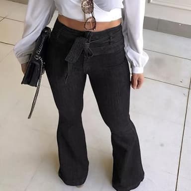 KDF High Waisted Flare Jeans for Women Bell Bottom Jeans with Belt for Women Stretch Wide Leg Jeans - Image 3