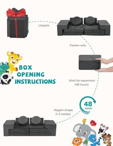 Kidirect Modular Kids Play Couch, K12 320+DIY Convertible Foam Couch for Boys & Girls, Versatile Foam Fort Building Set, Child Sectional Kids Sofa for Playroom Bedroom(Space Grey) - Image 6