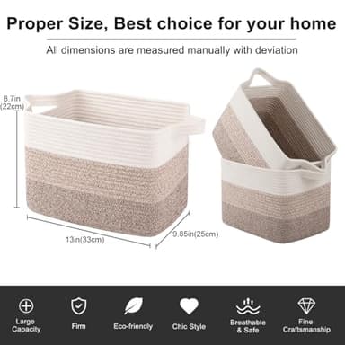 OIAHOMY Storage Basket, Woven Baskets for Storage, Cotton Rope Basket for toys,Towel Baskets for Bathroom - Pack of 3, Gradient Yellow - Image 4