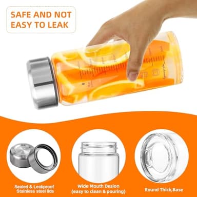 Glass Juice Bottles 4 Pack 16 oz - Wide Mouth Glass Water Bottles with Lids - for Juicing, Smoothies, Milk, Protein, BPA Free, Reusable, Stainless Steel Lids, Leak Proof, Shaker bottle (16oz/500ml) - Image 3