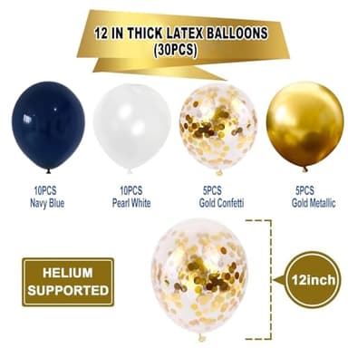 YGYXMY Birthday Decorations for Men, Navy Blue Gold White Happy Birthday Party Decorations Set - Banner, Balloons, Tissue Pompoms, Swirls, Tassels Garland - Image 5