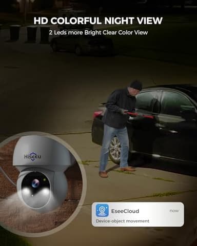 Hiseeu Solar Camera Wireless Outdoor, Home Security Camera System, 2.4G & 5G WiFi, Solar-Powered 4MP 4 Cam-Kit, Color Night Vision, 360° View, Pan & Tilt, 1TB HDD Local Recording, No Subscription - Image 7