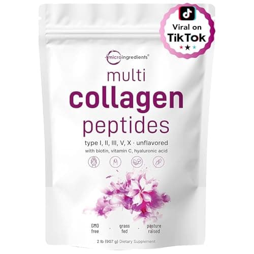 Micro Ingredients Multi Collagen Peptides Powder, 2lb | Type I, II, III, V, X + Biotin, Vitamin C & Hyaluronic Acid | Unflavored | Supports Hair, Skin & Joint Health | Keto, Non-GMO - Image 1