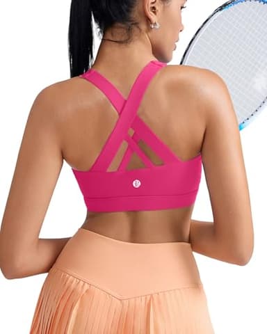 RUNNING GIRL Sports Bra for Women, Criss-Cross Back Padded Strappy Sports Bras Medium Support Yoga Bra with Removable Cups(2353 Hot Pink XL) - Image 5