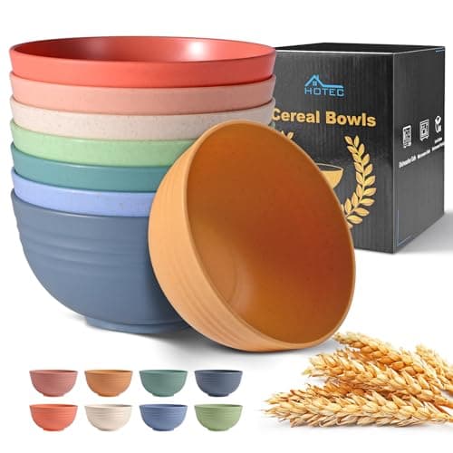 HOTEC BPA Free Unbreakable Wheat Straw Cereal Bowls - Microwave & Dishwasher Safe Soup and Salad Bowls, Set of 8, 26oz, Multicolor - Image 1