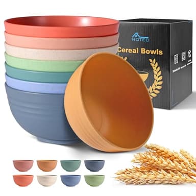 HOTEC BPA Free Unbreakable Wheat Straw Cereal Bowls - Microwave & Dishwasher Safe Soup and Salad Bowls, Set of 8, 26oz, Multicolor - Image 1