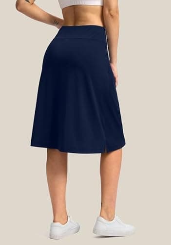 Viodia 25" Knee Length Skorts Skirts for Women with Zipper Pockets Stretchy Modest Aline Midi Skort for Casual Summer Travel Navy - Image 2