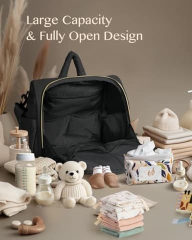 MHOMER Diaper Bag Backpack Puffer Lightweight 3 in 1 Wide Open Small Diaper Bag Tote for Travel with Changing Pad Shoulder Straps, Black - Image 3