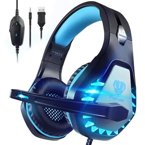 Gaming Headset with Microphone for PC, PS4, PS5, Headset Noise Cancelling Gaming Headphones for Switch, Laptop, Mac, Xbox Series X/S, Headphones with LED Lights, Deep Bass for Kids Adults, Black Blue - Image 1