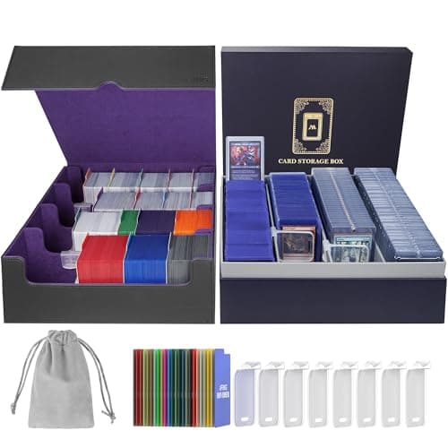 AFIING Trading Card Storage Box 6000+ Capacity – DIY Toploader Case w/ 24 Dividers & 8 Supports, Fits 3x4 Rigid Card, Deck Box for MTG TCG Sports Cards– Black & Purple - Image 1