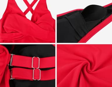 Hilor Women's Plus Size Underwire Bathing Suits Red Tummy Control Tankini Top Modest Push Up Swimsuit Top 18 - Image 7