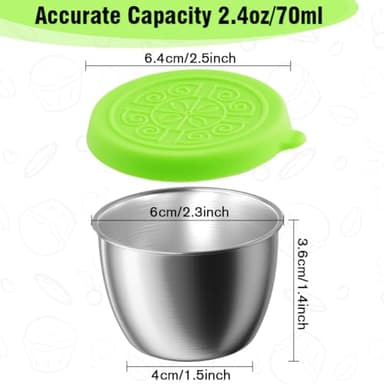 Showvigor 6-Pack 2.4oz Stainless Steel Salad Dressing Cups with Leakproof Lids | Reusable Sauce Containers for Lunch Box, Travel, Picnics & Kitchen Storage – Dishwasher Safe & Eco-Friendly - Image 2